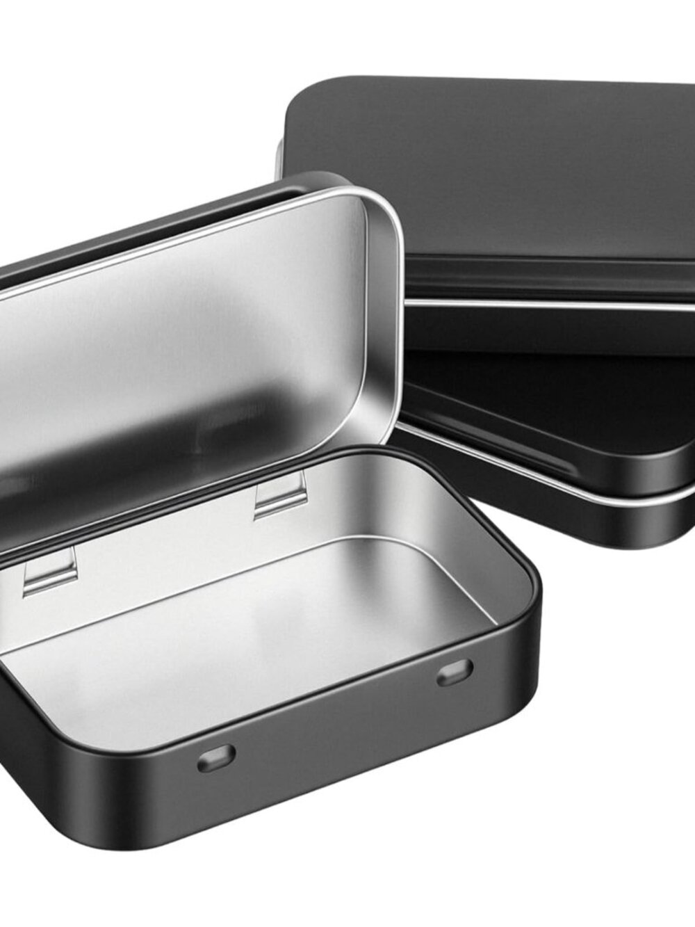 3 Pack Small Metal Rectangular Hinged Tin Box with Lid, Black